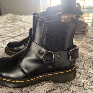 Dr. Martens Black Ankle Boots with Yellow Accents